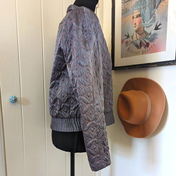 Jacques Vert 6 Gray Quilted Embroidered Geometric Bomber Jacket Vintage Boho - Picture 6 of 11